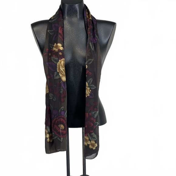 Elegant Floral Sheer Scarf - Black & Multicolor - Picture 1 of 4